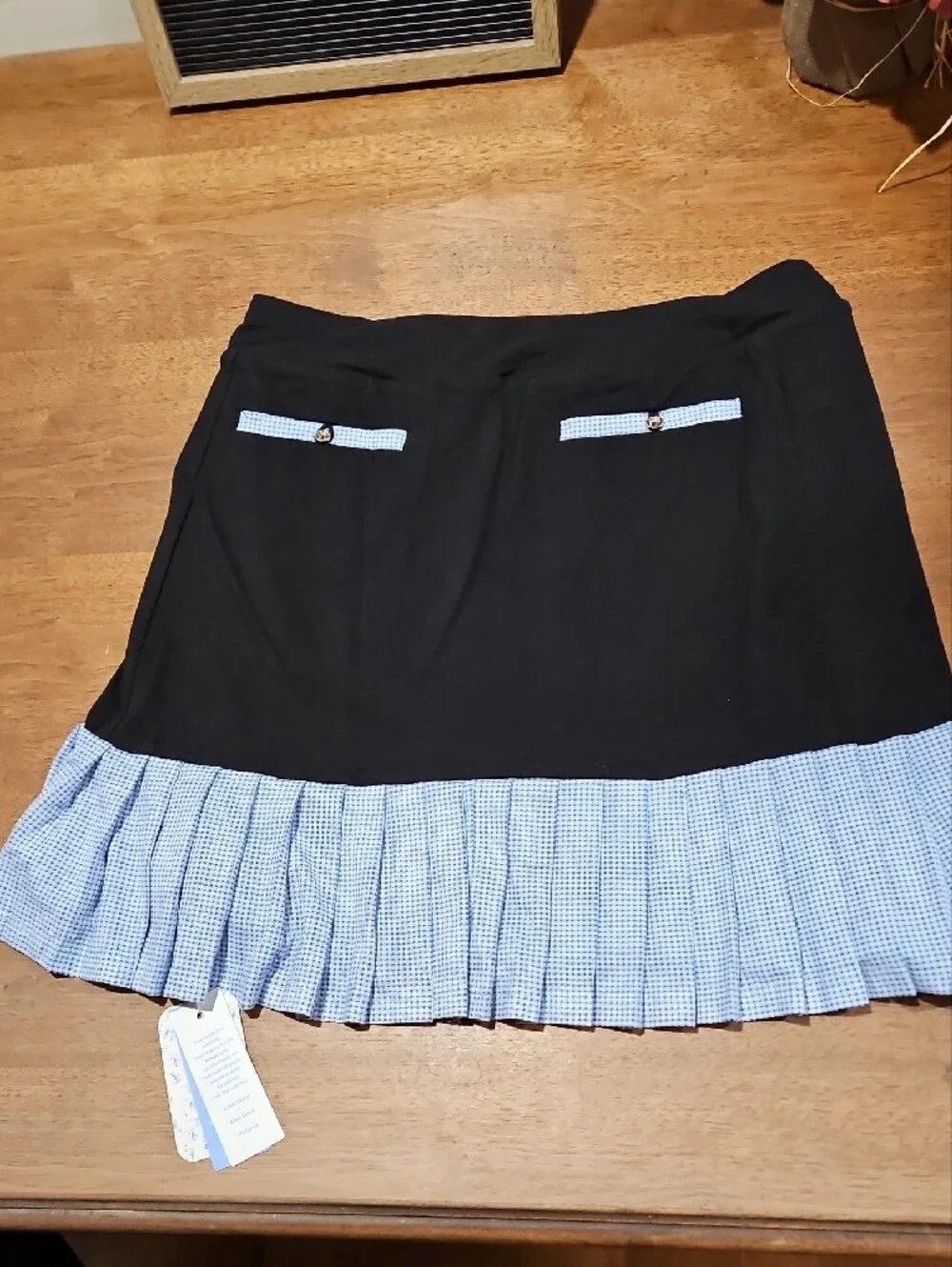 ACEGOLFS Black Mini Skirt with Blue Pleated Hem 🌞UPF 50+